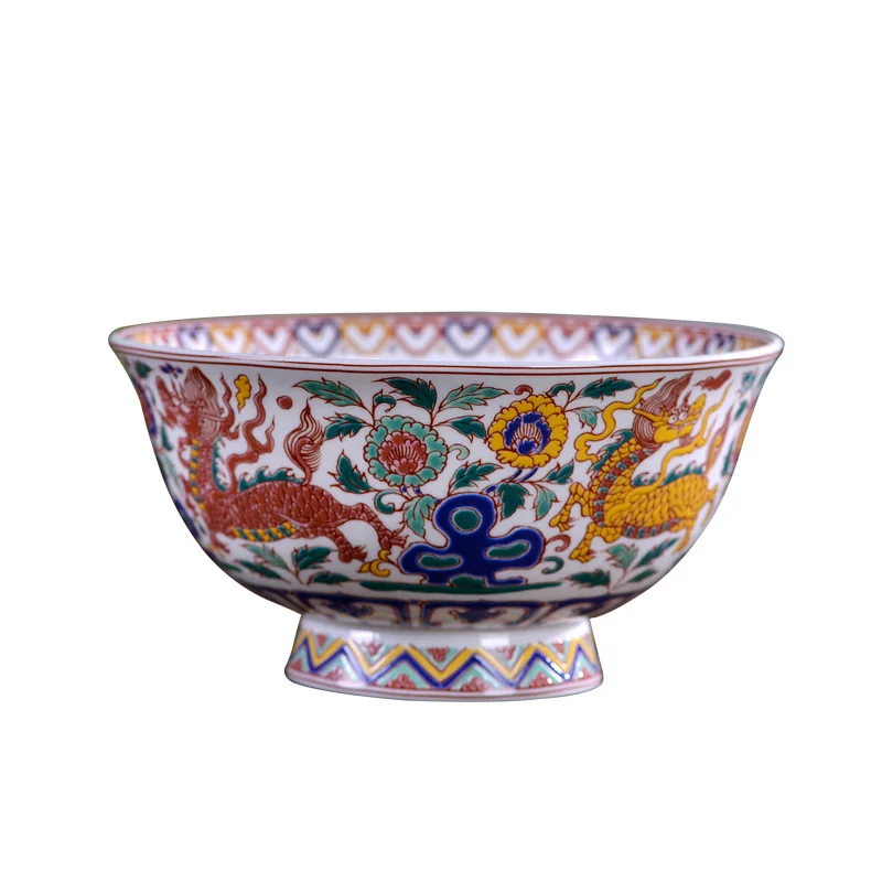 6 collu Jingdezhen Porcelāna Trauki, Keramikas Kaulu ķīnas Rīsu Bļoda Ķīniešu Tradīcijām Unicorn Mākslas Bļodas Ramen Zupa Bļodiņā Konteineru