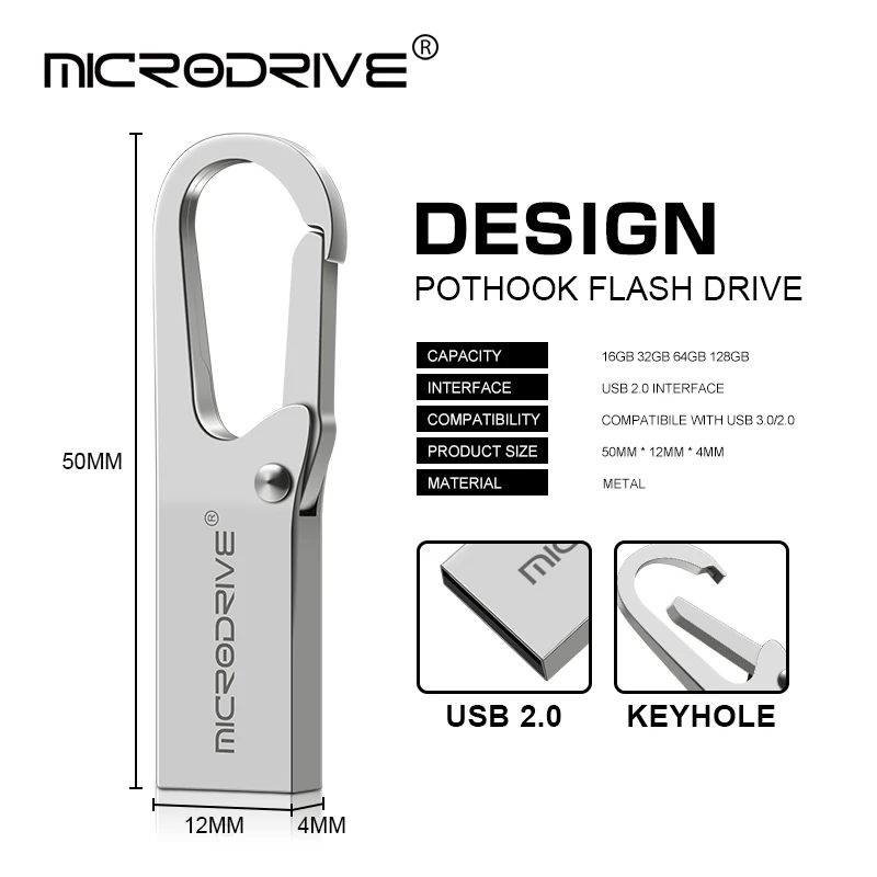 Silver Key Usb Flash Drives, 64GB, 128GB Pendrive 32GB Mini Pen Drive 16GB Ūdensizturīgs Memoria Usb Stick 8GB Chiavetta Usb Atslēgu Dāvanu