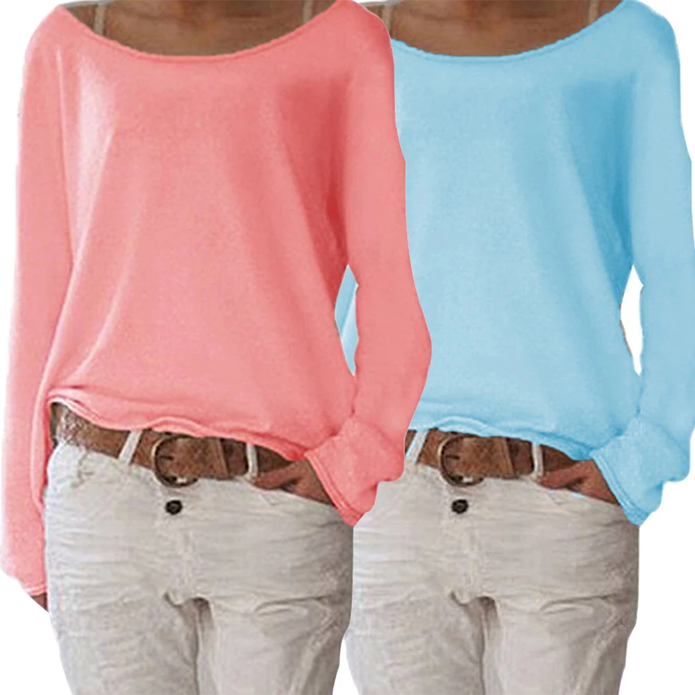 Tīrtoņa Krāsu Gadījuma Apaļu Kakla garām Piedurknēm, Sieviešu Trikotāžas T-krekls Zemāko Top Dāmu vienkrāsainu apaļu kakla T-krekls