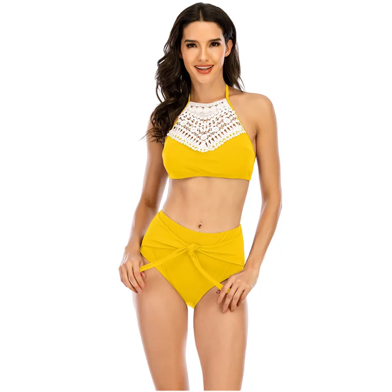 Uvrcos Vasaras Sievietes Cieta Bikini Komplekts Dobi No Ziedu Salikuma Peldkostīms ar Augstu vidukli, Peldkostīmi, Peldēšanas Tērps Brazīlijas Biquini