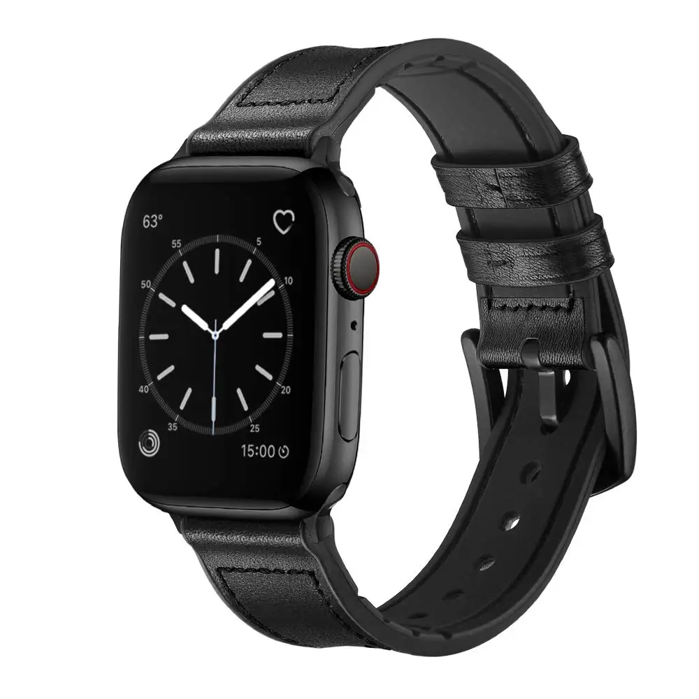 Silikona+Ādas siksna Apple skatīties joslas 44mm 40mm 42mm 38mm Īstas Ādas watchband aproce iWatch series 5 4 3 SE 6 joslu