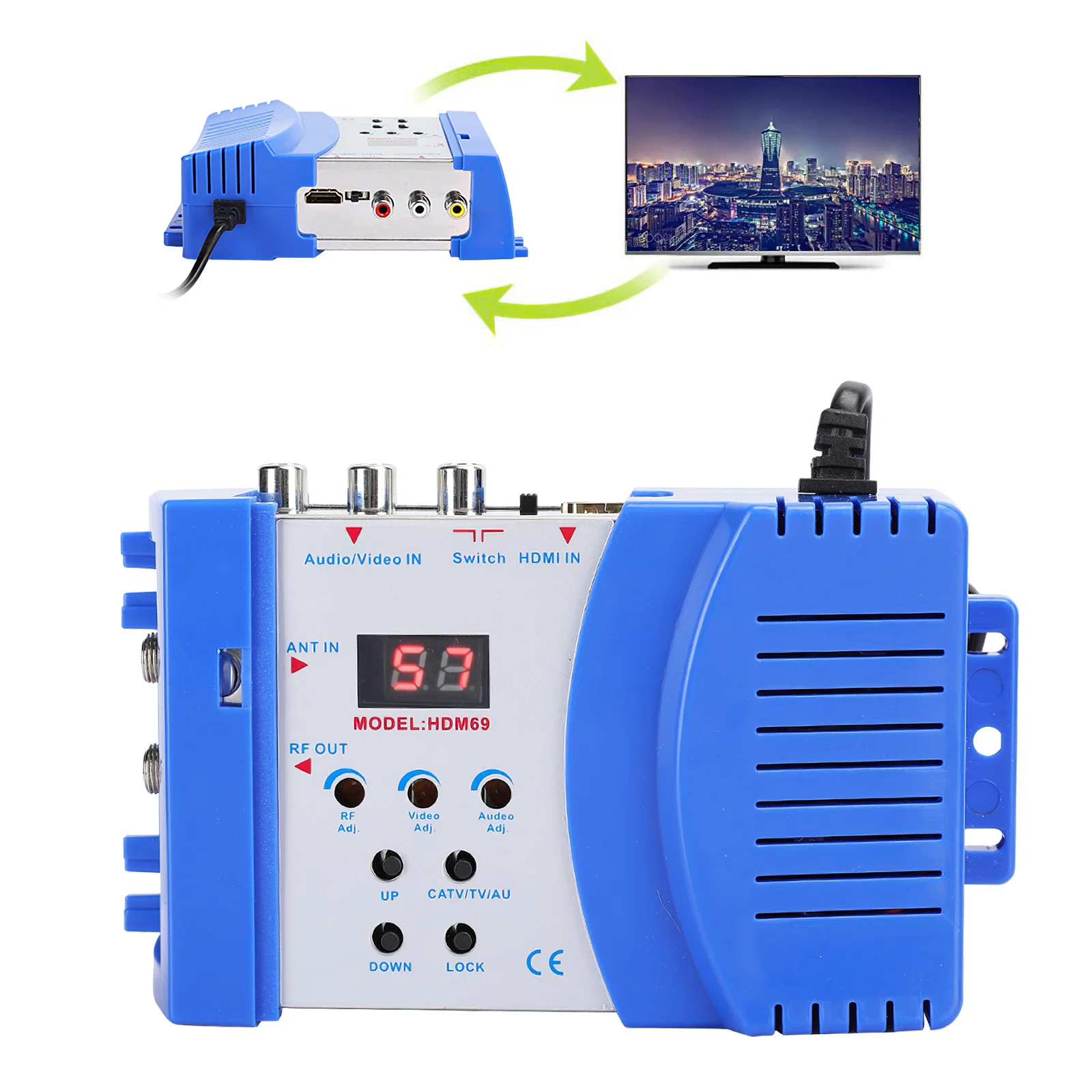 HDM69 PAL Digitālā RF Modulators ar Audio-Video AV Ieeja Uz TV Izejas Signāla VHF UHF Converter Signāla Pastiprinātājs Satelītu