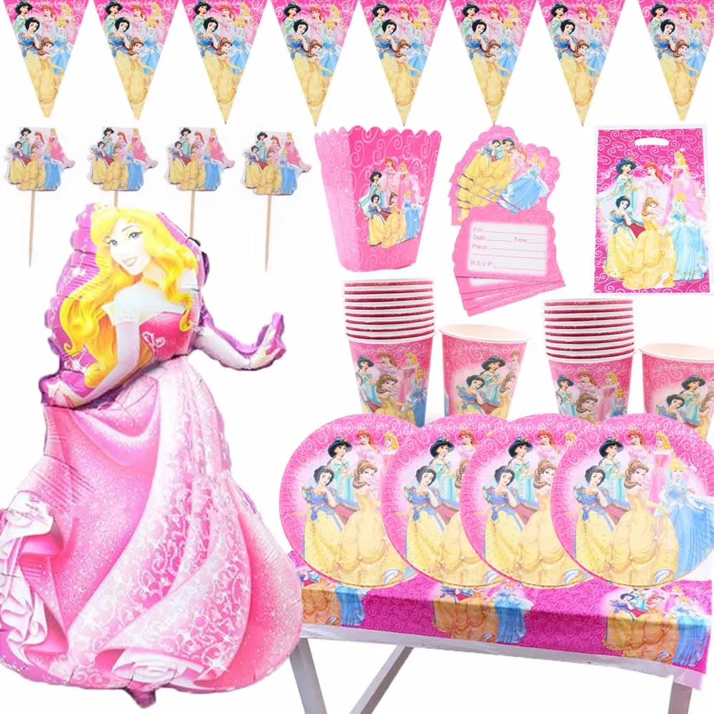 Disney Sešu Princese Tēmu Snow White Dzimšanas Dienas Svinības Apdare Pelnrušķīte Tēma Galdauts Kausa Plāksnes Puse Bērnu Dušas Piederumi