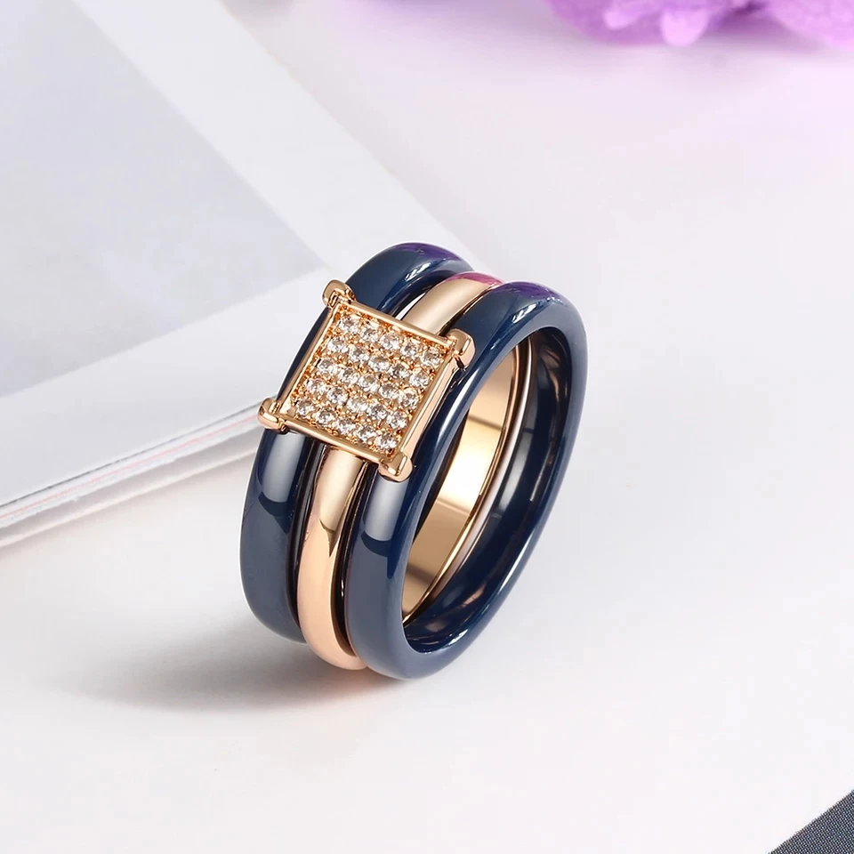 HUADIE sieviešu gredzenu no keramikas zila, brūna, rozā un baltā krāsa. savienojums gredzens trīs plānie gredzeni. modes rotaslietas ir 2021.