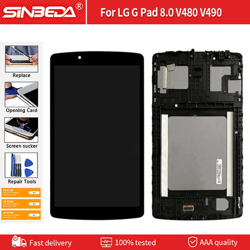 Oriģināls Par LG G Pad 8.0 V480 V490 LCD Displeja Matrica Touch Screen Digitizer Panelis Sensoru Stikla Tablete Montāža Nomaiņa asprātību