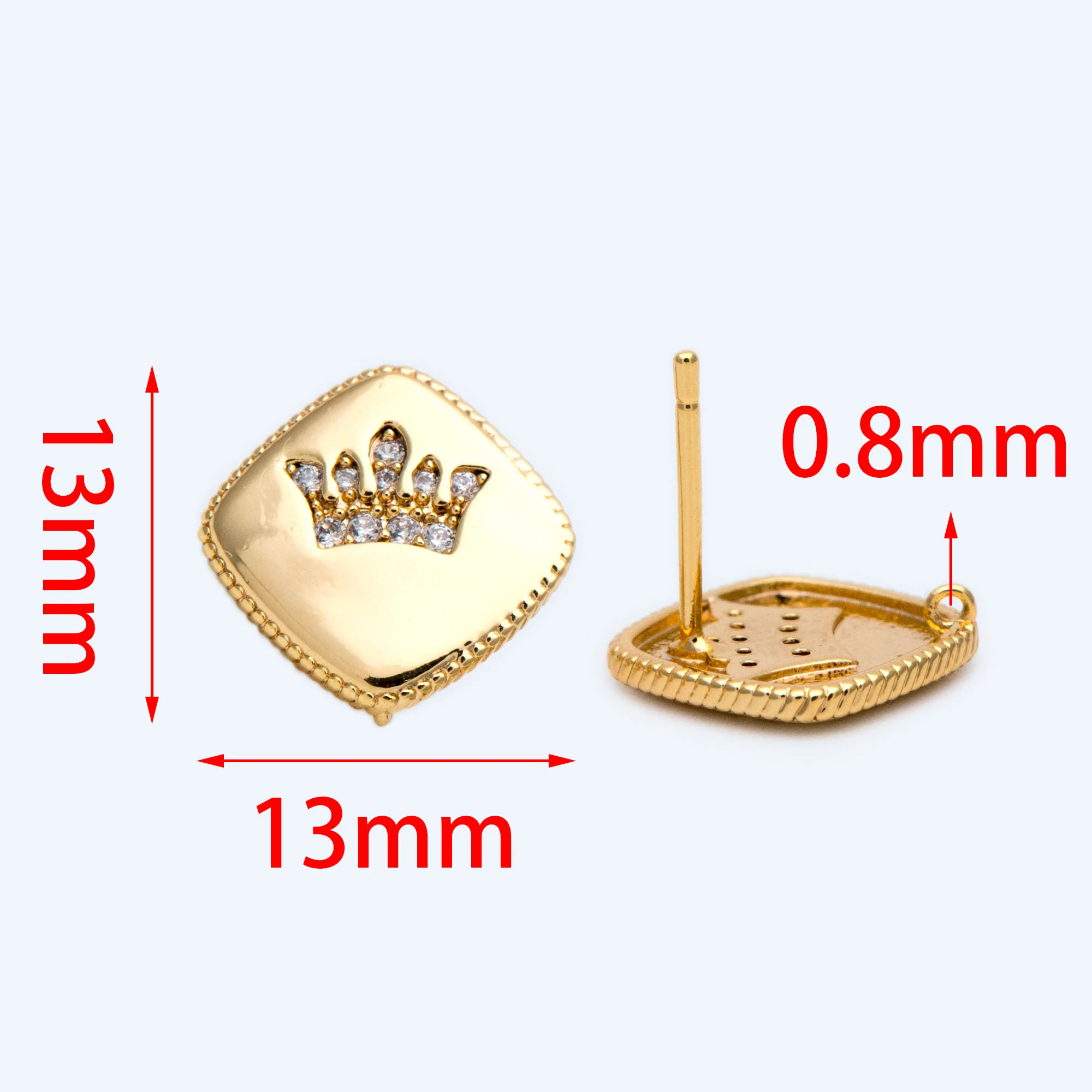 10pcs CZ Bruģēts Zelta Kronis Auss Pastu 13mm, Nekustamā Zelta Pārklājumu Misiņš Ģeometriskā Auskars Kniedes (GB-1639)