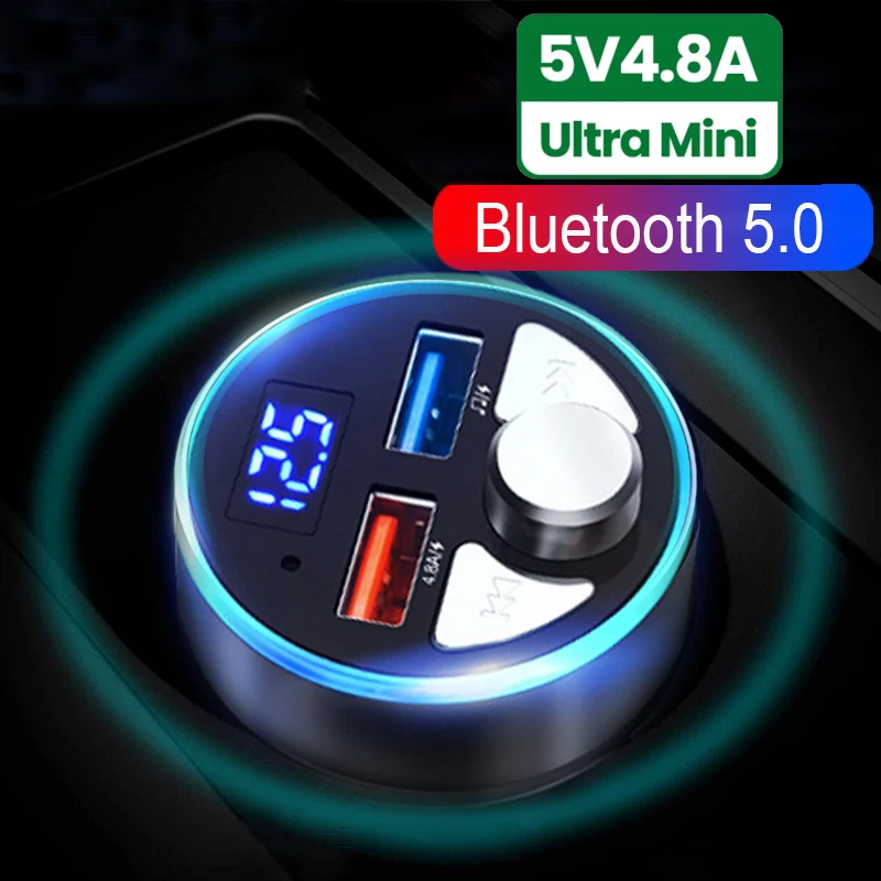 Bluetooth 5.0 FM Raidītājs 4.8 Ātri Automašīnas Lādētāju, Mp3 Atskaņotājs, Brīvroku Modulators Audio Adapteris ar LED Ciparu Displejs