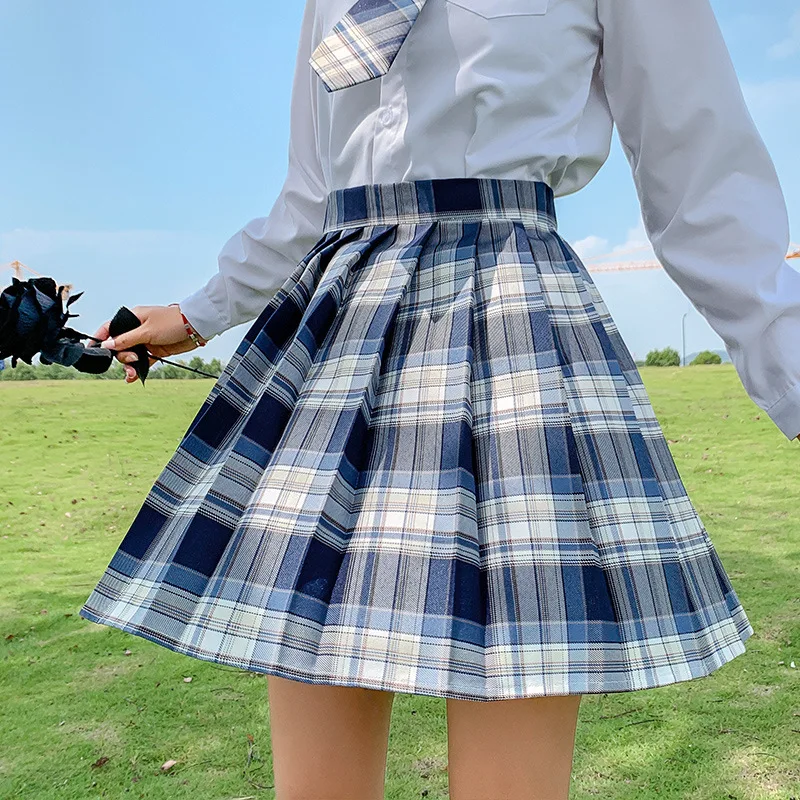 QRWR Jauno Vasaras Sieviešu Svārki Ir 2021. Augsta Vidukļa Meitenes Kroku Svārki korejiešu Japāņu Stila Dāmas Salds Pleds Mini Svārki Sievietēm