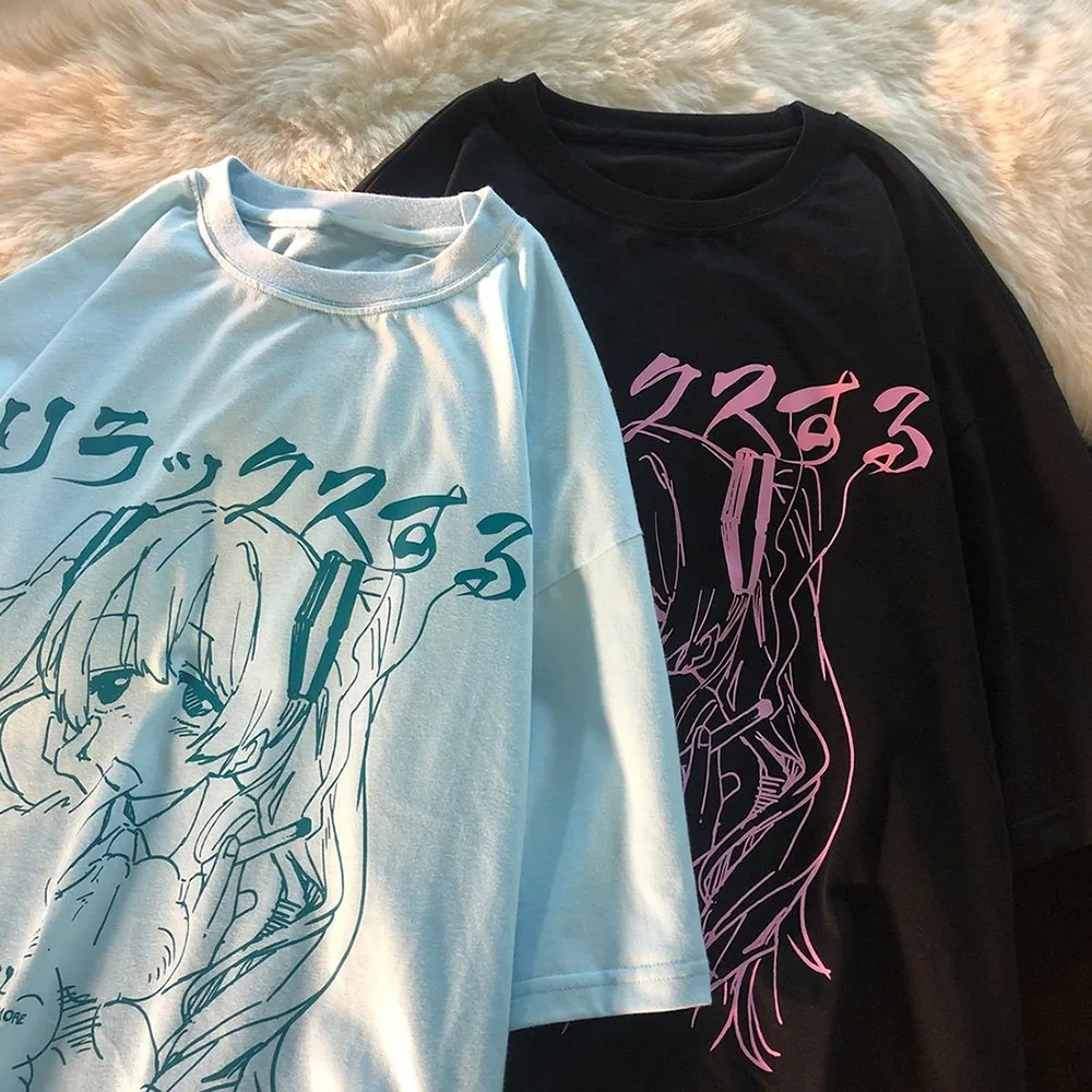 Salds punk T-krekls sievietēm vasarā ir 2021. korejas ins Japāņu Harajuku stils karstā anime drukāt zaudēt studentu īsām piedurknēm krekls