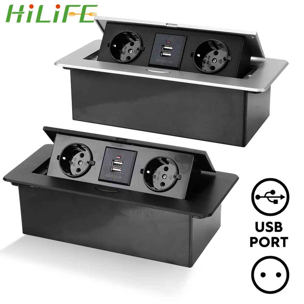 HILIFE 2 3 ES Ligzda Alumīnija Sakausējuma Vāks Darbvirsmas Ligzda Tabula Izplūdes Lēni Pop Up Sapulču Telpas Ar USB Uzlāde