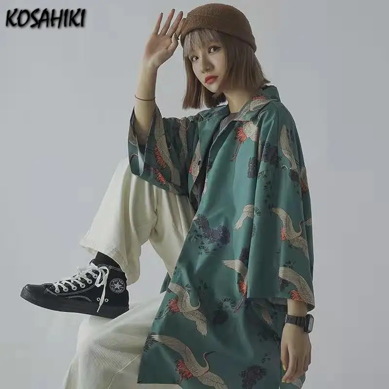 KOSAHIKI Blūzes Sieviešu Krekls Celtņa Iespiesti Harajuku Blūze Vintage Stila Blūzes korejas Modes Vasaras Sieviešu Ikdienas Blusas