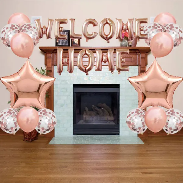 Laipni lūgti Mājās Vēstule Balonu Banner ar Zvaigžņu Sequin Baloni Mājās Ģimenes Puse Rotājumi