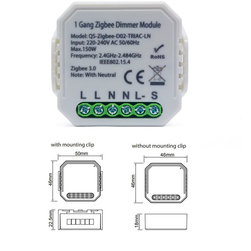 Lonsonho Tuya Smart Zigbee DIY Reostats Slēdzis Modulis 1 2 Banda 220V Ar Neitrālu 2 virzienu Bezvadu Kontrole Ar Alexa, Google Home