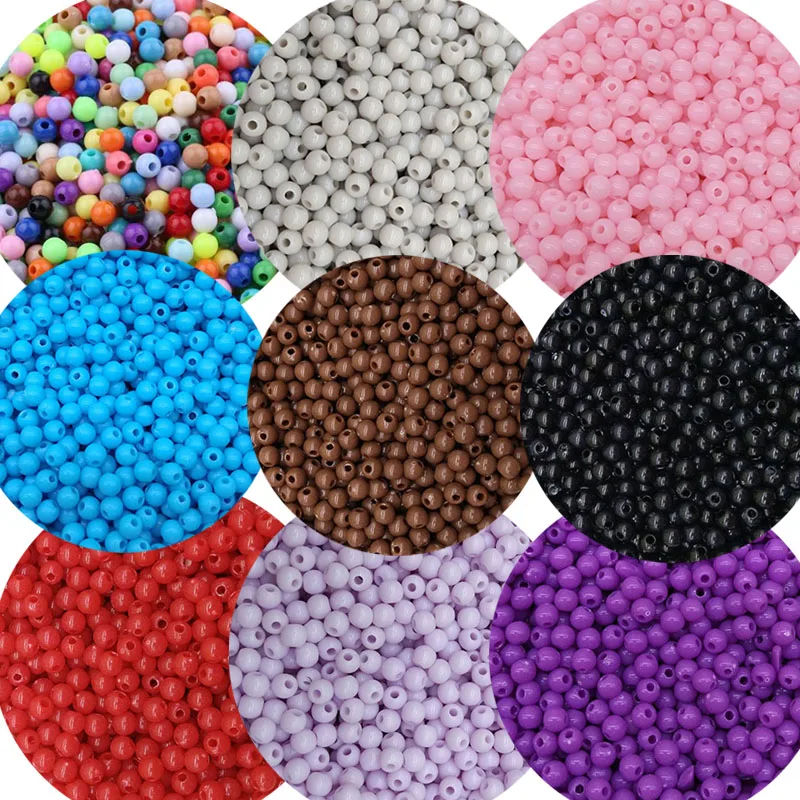 1000pcs/daudz 4mm Candy Krāsas Plastmasas Akrila Krelles Bumbu Kārta Distances Zaudēt Krelles REMONTDARBOS, Kaklarota, Aproce Rotaslietu izgatavošana
