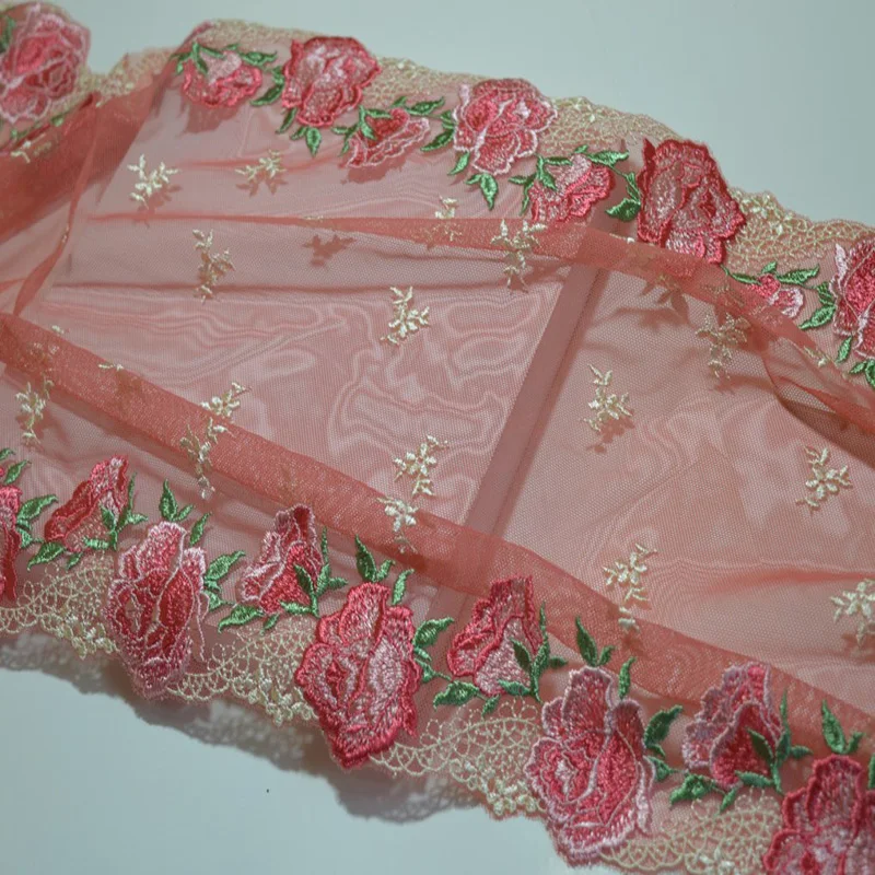 1Y 30Cm Caurspīdīgi Rozā Marli Luminiscences Spogulis Rozā Ziedu Izšuvumu Mežģīnes Apdari ar Dizainu Kāzu Līgavas un Apģērbs