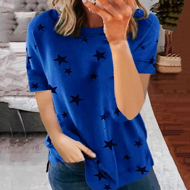 Modes Sieviešu T-Krekli, Dāmu 2020. Gadam Īsām Piedurknēm Star Print Top Vasaras Gadījuma Meitenēm O-veida Kakla Tee 5XL Liela Izmēra Brīvs T-Krekls Jaunas