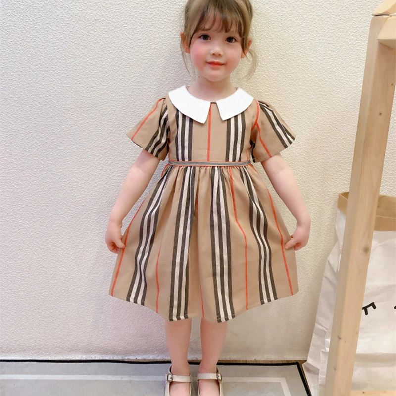 Jaunu 2021. gada vasaras Modes bērni kleitas meitenēm apģērbs ar Īsām piedurknēm, izšūšanas svītrainām bērnu meitenes princese kleita 2-10 gadiem TW002