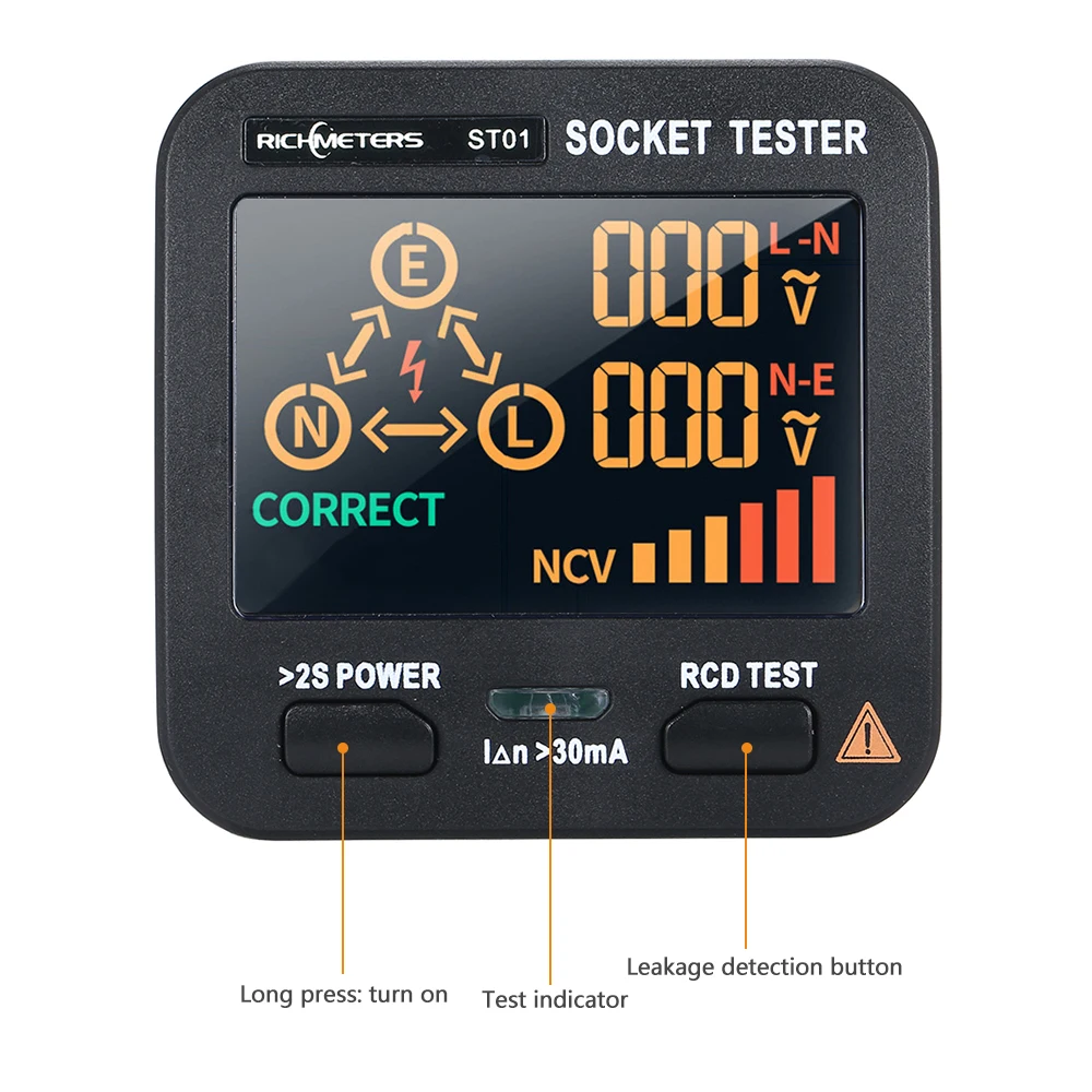 RICHMETERS ST01 Digitālo Voltager Ligzda Testera LCD Displejā Plug Nav Kontakta Elektroenerģijas Testeri TSV Ligzda Testeris