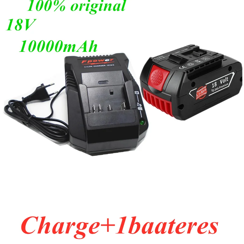 18V 10.0 Ah par Bosch Elektrisko Urbi 18V 10000 mAh Li-ion Akumulatoru, BAT609, BAT609G, BAT618, BAT618G, BAT614, 2607336236 lādētāju