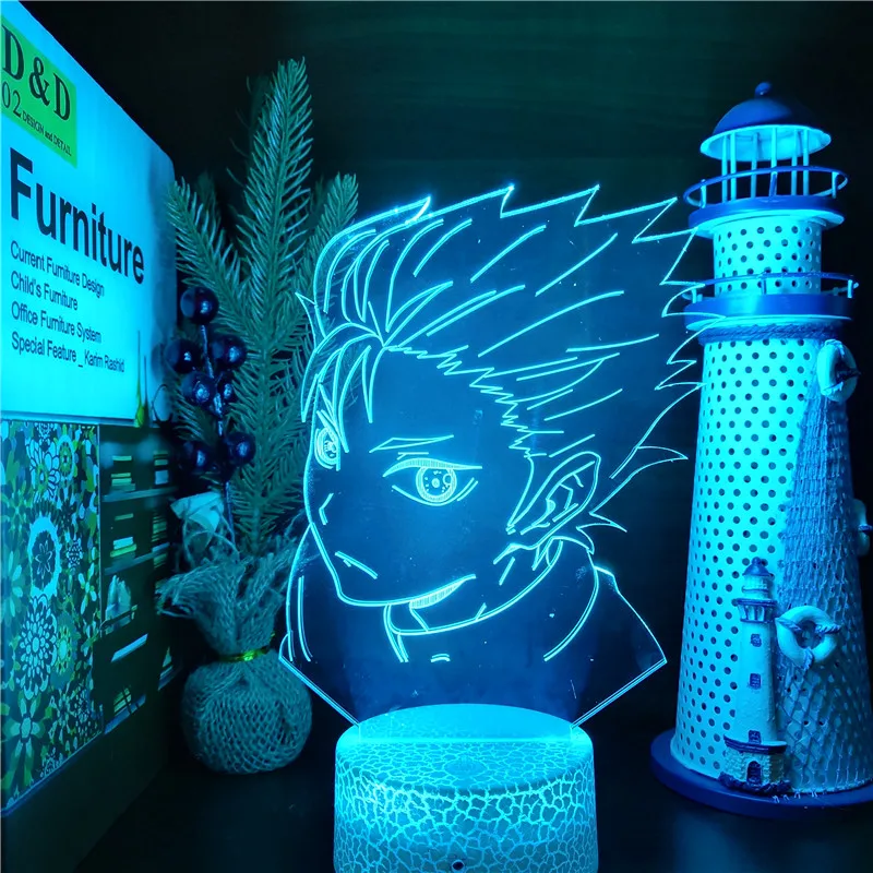 HAIKYUU Nishinoya Yuu 3D Led ANIME LAMPAS Nightlights Krāsa Mainās HAIKYUU ēsmas zivtiņu vadi Led Guļamistaba Dekorēšana