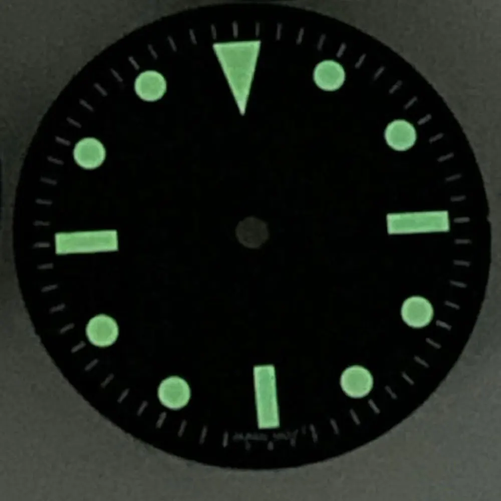 29mm Sterilā Watch Dial piemērots NH35 Miyota 8215 821A 8205 Mingzhu 2813 3804 Kustība, Zaļā Lume Black pulkstenim Nav Logotips