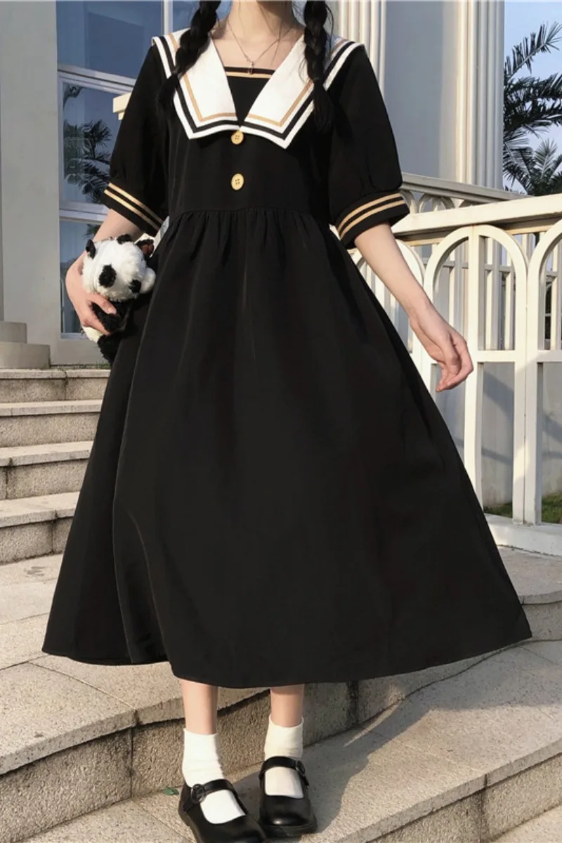 Japāņu Stila Lolita dressl Koledžas Stila Zaudēt Vidēja Garuma Jūrnieks Apkakli, Īsām Piedurknēm Kleita Sieviešu Pavasarī un Vasarā Ir 2021. Jaunas