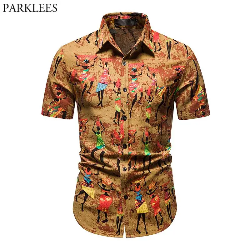 Dashiki Modelis Drukāt Havaju Krekls Vīriešiem Ir 2021. Vasaras Īsām Piedurknēm Kokvilnas Veļa, Krekli Vīriešu Ikdienas Atpūtas Pludmali, Valkāt Kreklu 3XL