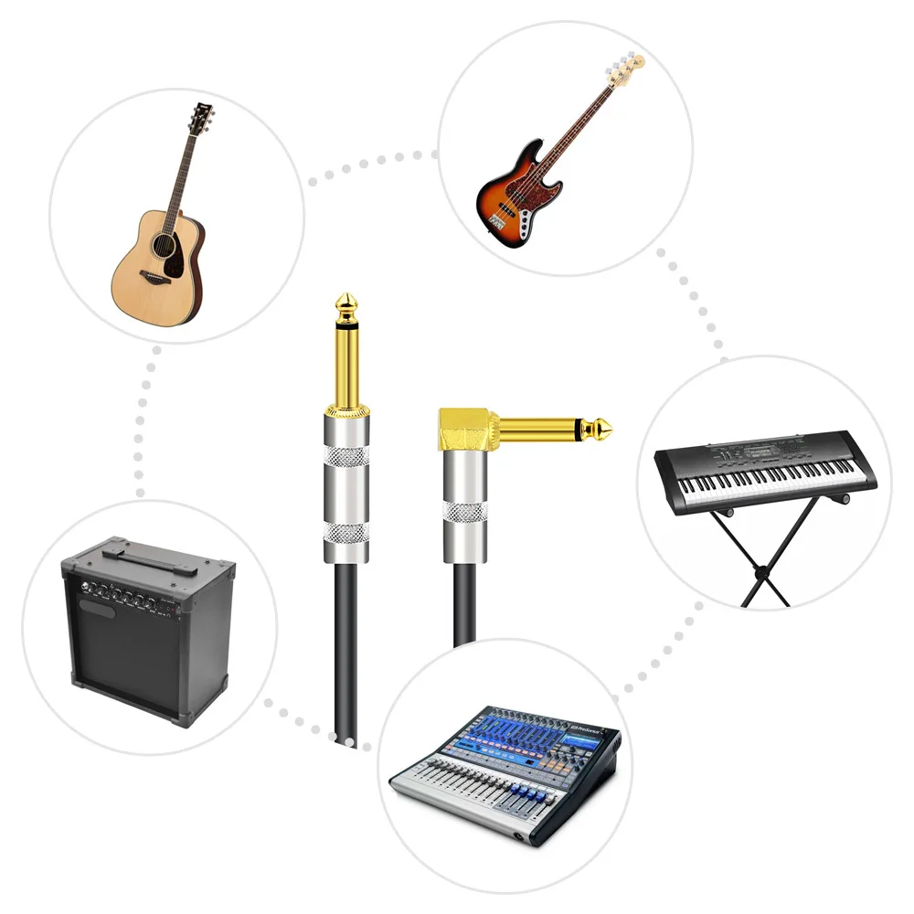 Cirtaini Mūzikas Instruments ir Ģitāra Audio Kabelis Vadu 1/4 Collu Taisni uz taisnā leņķī Zelta pārklājumu TS Sveces PU Jaka Ģitāra