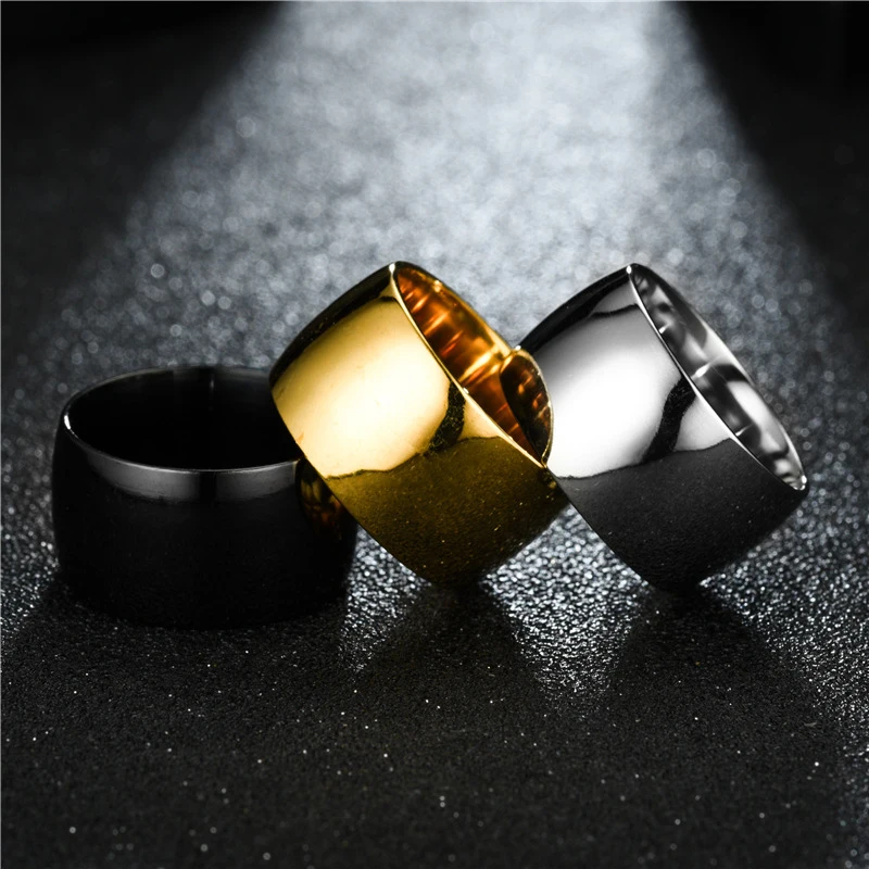 SHOUMAN 12mm Nerūsējošā Tērauda Zelta Black Ring Vīriešiem, Sievietēm Pasūtījuma Iegravēt Mīļākais Pāris Kāzu Šarmu Rotaslietas