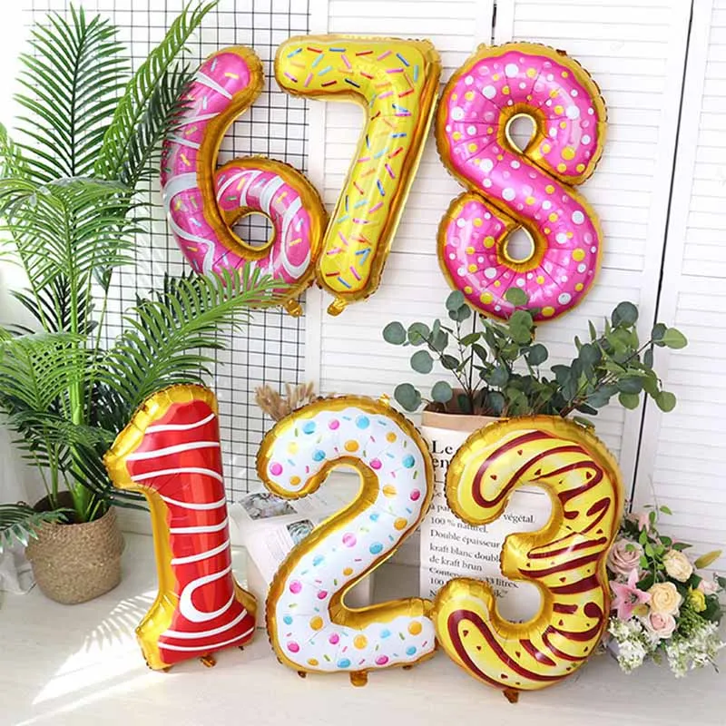 1pc 32inch Donut saldējums un Hēlija Skaits, Folija Baloni, bērnu dušas globos Happy Birthday Puse Rotājumi Bērni Ciparu Gaisa Rotaļlietas