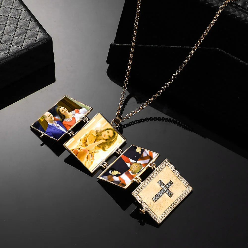 Magic atmiņa 4 Foto Kulons Peldošās Medaljonu Kaklarota Laukumā Flash Lodziņā Modes Album Box Kaklarota colliers bijou homme