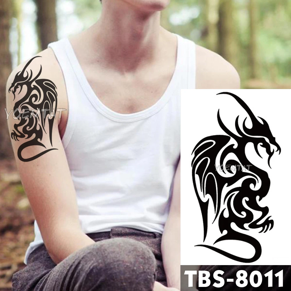 12x19cm Ūdensnecaurlaidīgus Pagaidu Tetovējumiem Black wings Flash Tetovējumu Uzlīmes Liesmu Vilnis Cilts Totēms Tetovējums DIY Roku Viltus Tetovējums Vīriešiem