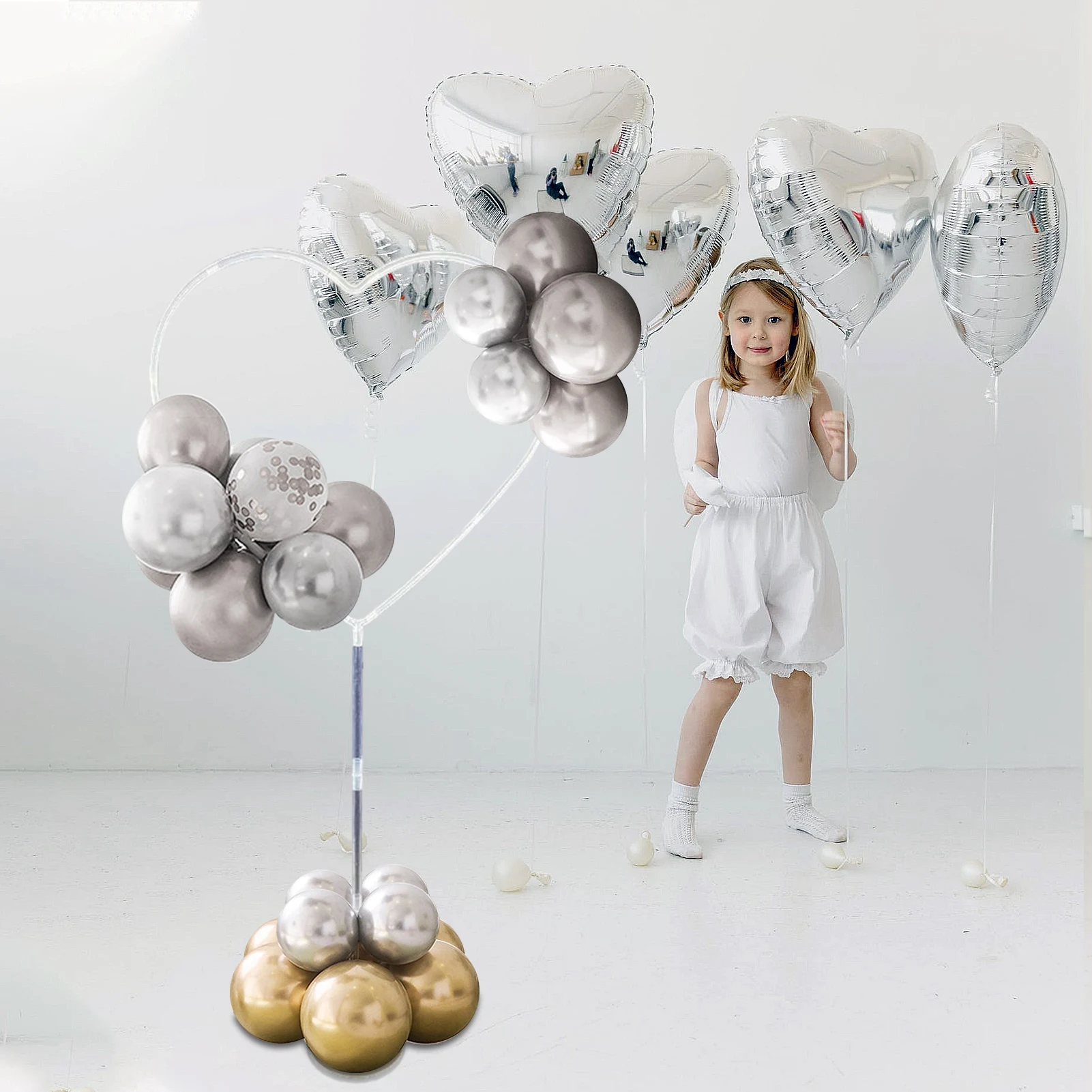 Baltās krāsas Sirds formas Balonu Statīva Turētāju Komplekts Apdare 5ft Puse, Kāzu Dekorācijas, Dzimšanas dienas svinības Baby Dušas Ballon Dekori
