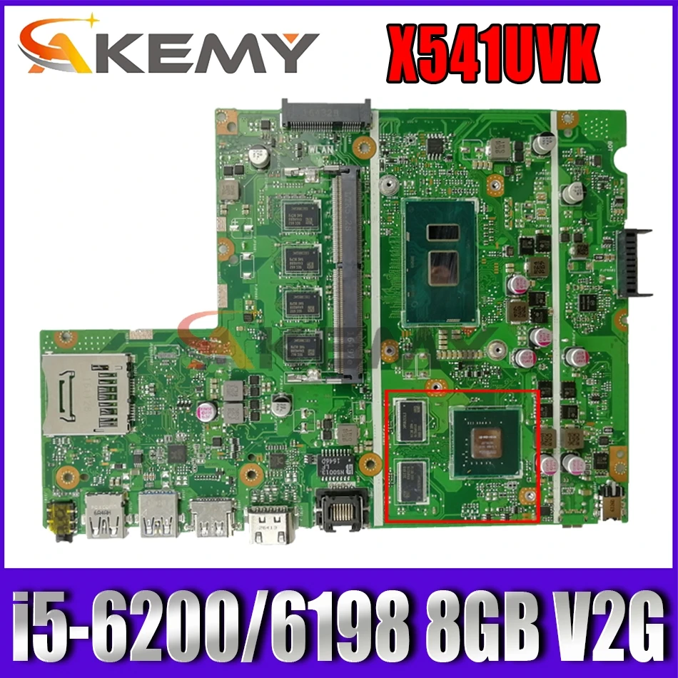 Akemy X541UVK pamatplate (mainboard i5-6200/6198 8GB RAM V2G Par Asus X541UVK X541UJ X541UV X541U F541U R541U klēpjdators mātesplatē