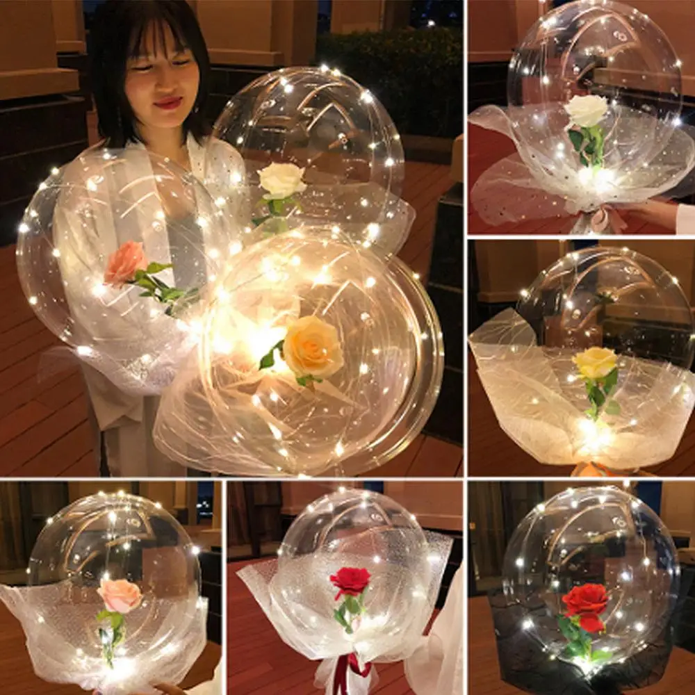 LED Gaismas Balonu Caurspīdīgu Kārtu Putu Rožu Pušķis Bobo Bumbu, Dzimšanas dienas svinības, Kāzu Dekorēšana Meitene Ziemassvētku Dāvanu