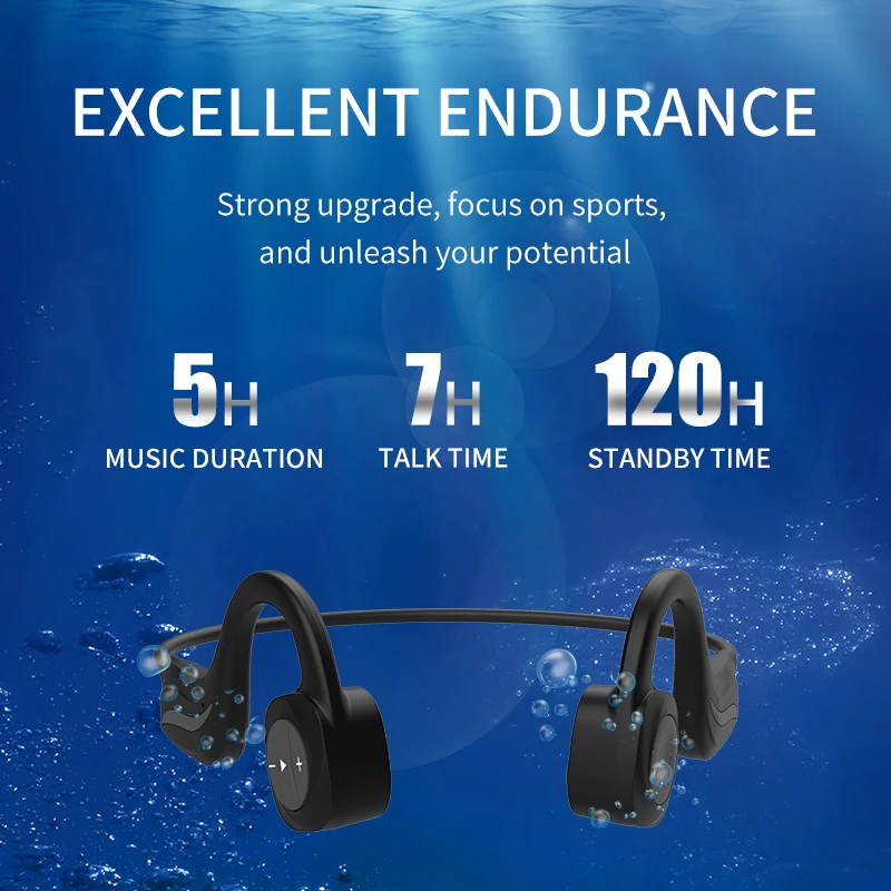 Kaula Vadāmība Austiņas Bluetooth bezvadu Austiņas 8GB IPX8 Ūdensizturīgs MP3 Atskaņotājs Peldēšana Daivinga Sporta spēļu Austiņas
