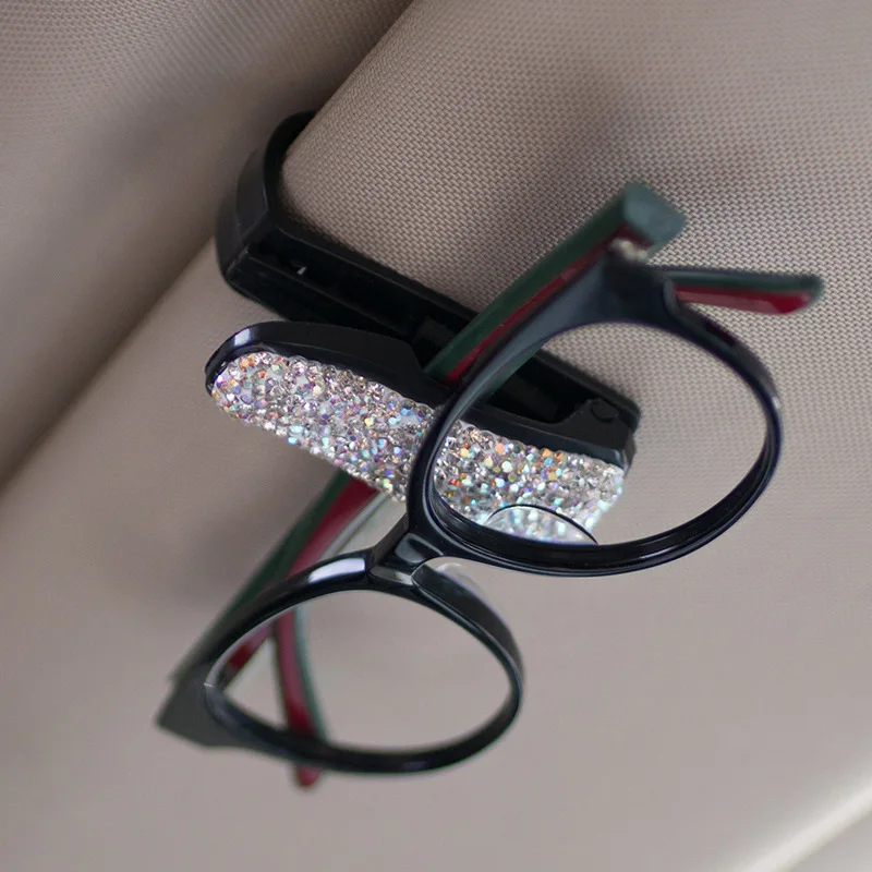 Luksusa Balta, Rozā Shinning Kristāla Auto Saulessarga Brilles Gadījumā Saulesbrilles Biļešu Saņemšanas Karte Klipu Uzglabāšanas Turētājs