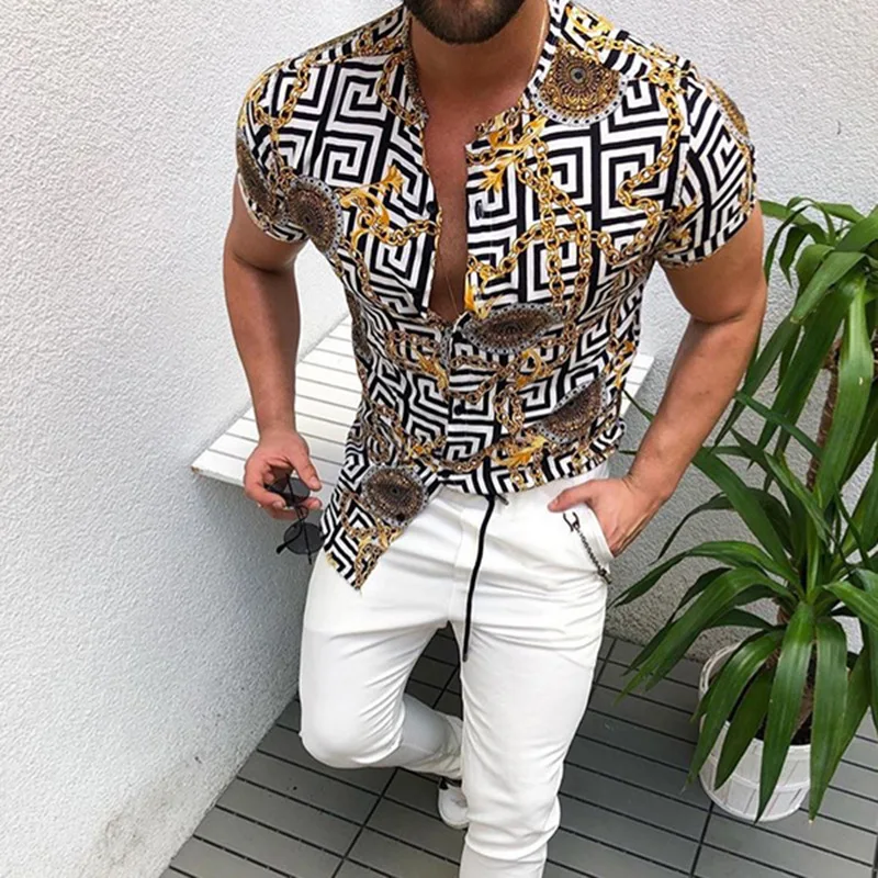 Vīriešu Modes Iespiesti krekls havaju krekls Eiropas Amerikāņu Vīriešu Apģērbu 2021. Gada Vasaras Ikdienas Jaka ar Īsām Piedurknēm Krekls Vīriešiem