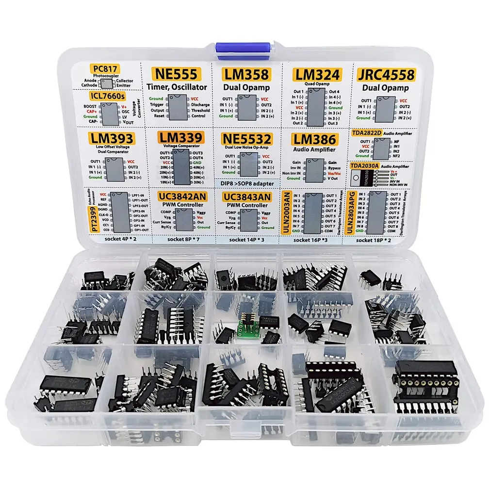 150 GAB., Čipu Opamp Oscilatoru Taimeris Optocoupler IC Pwm IC Mikroshēmā Sortimentu operational Amplifiers PC817 NE555 LM358 LM324 JRC4558