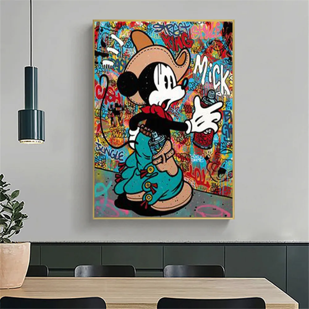 Ielu Grafiti Mākslas Disney Mickey Un Minnie Kanvas Glezna, Karikatūra, Donald Duck Plakātu Drukas Sienas Mākslas Ainu Bērnu Istabas Interjeru