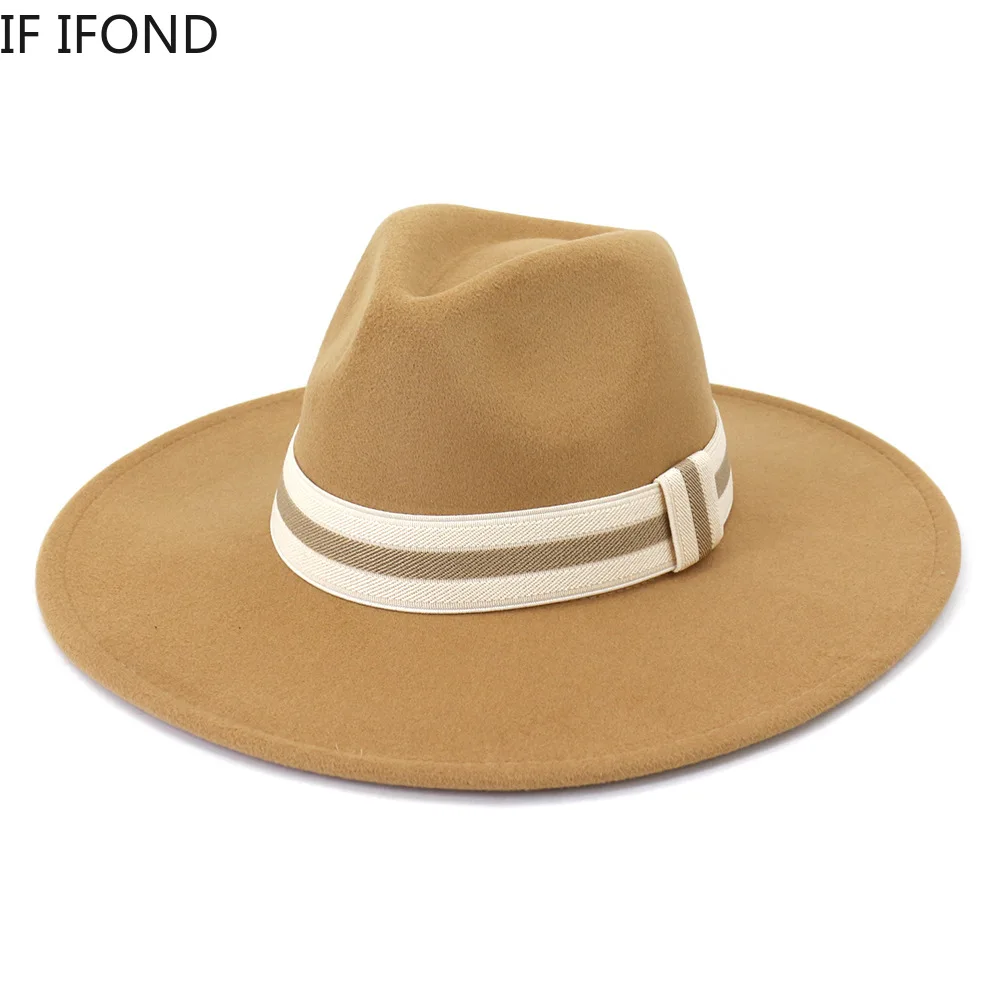 Jaunā Fedora Cepures Sievietēm, Vīriešiem, Lielajiem Malām 9.5 cm Ziemā Vilnas Nodilušas Cepures Balts Melns Panama Baznīcas Kāzu Cepures