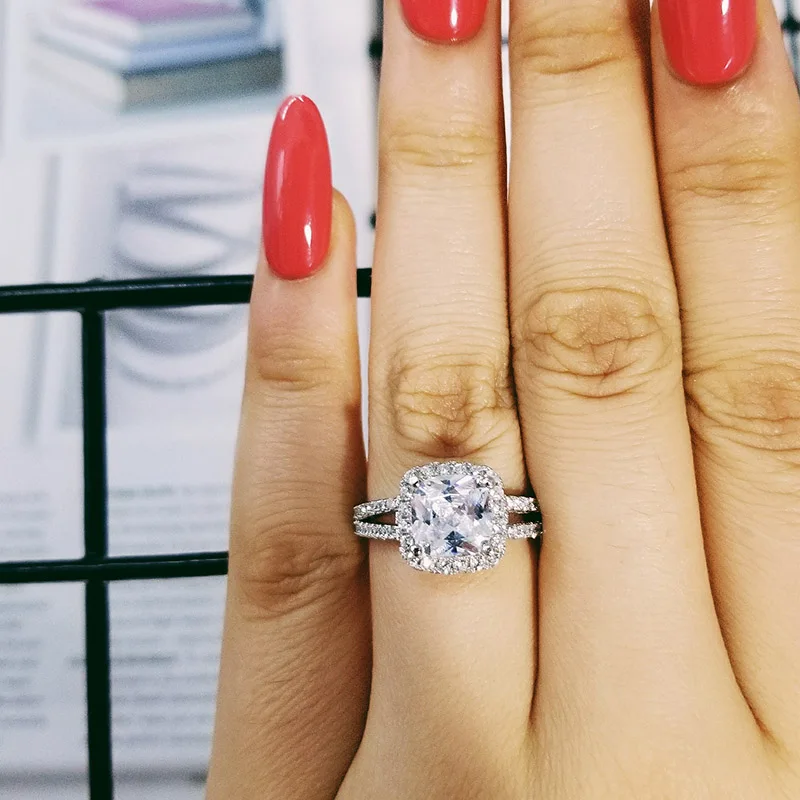 Modes 925 Sterling Sudraba saderināšanās kāzu Gredzeni Sievietēm, oriģināls Spilvenu samazināt dimantu pirkstā gredzenu komplektu dizains, Rotaslietas