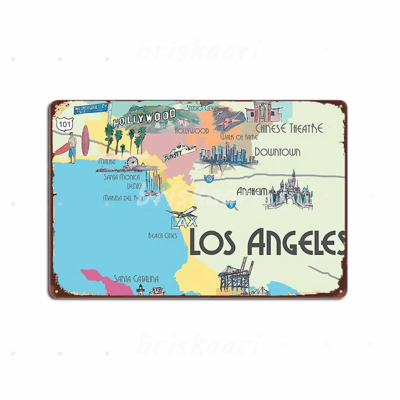 Los Angeles, California Tīru Ikonu Pilsētas Karte, Metāla Pazīmes Sienas Gleznojums Projektēšana Bārs Ala Kluba Puses Metāla Plakāti