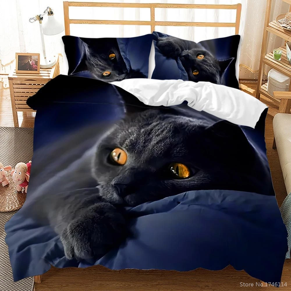 2/3pcs Black Pet Cat Dvīņu Pilna Karaliene, Karalis Izmēra Gultas, Iestatiet 3D Iespiesti Mierinātājs Cover / Duvet Cover Set Gultas Veļa Mājas Tekstils