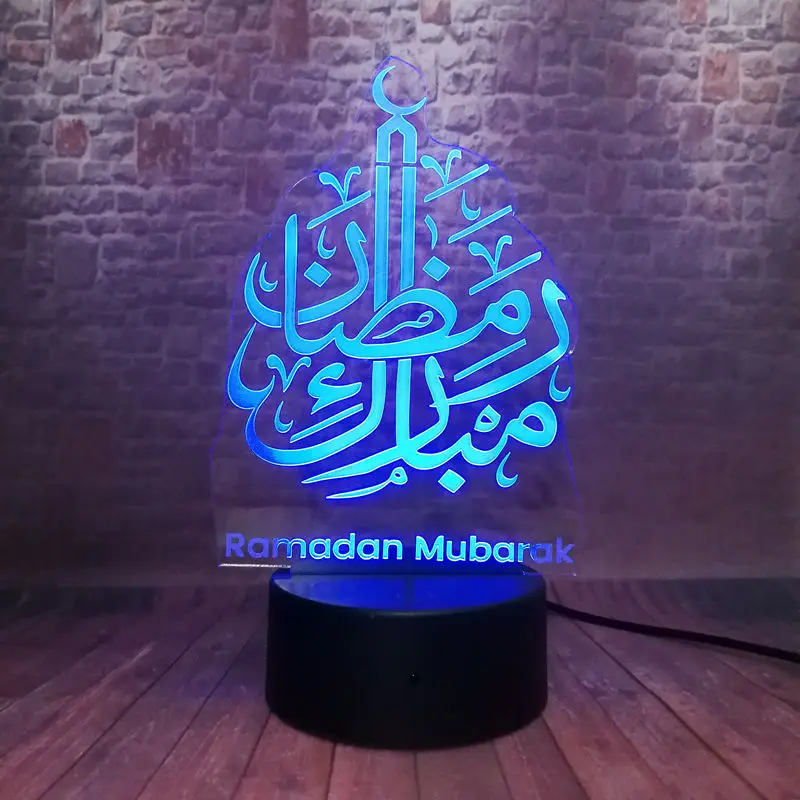 Gaismas Islāma Ramadan Mubarak Apdare 3D Ilūziju, Nightlight Krāsains Flash Apgaismojuma Eid Mubarak tusēt Rotaļlietas
