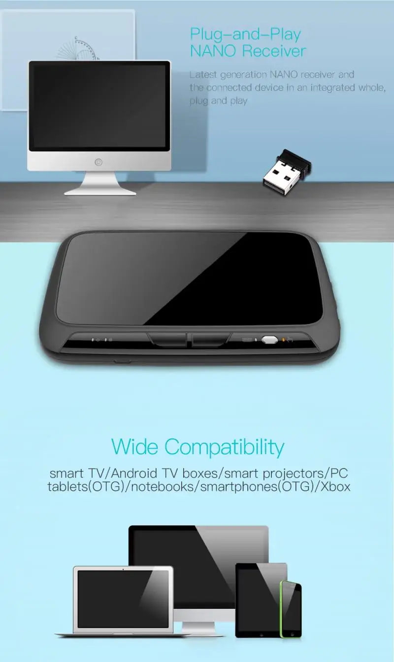 H18+ 2.4 GHz Mini Bezvadu Tastatūru Touchpad Ar Apgaismojumu Gaisa Peli, Gaisa Peli, Skārienpaliktni, Pilna Versija, Uzlādējamā Tastatūra