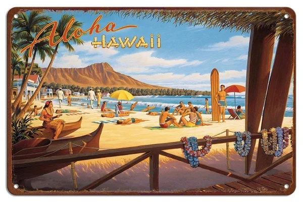 Vintage Havaju Ceļojumu Plakātu, Skārda Zīme, Aloha Hawaii Ceļojumu Plakātu Metāla Krogs, Klubs, Kafejnīca, bārs, Mājas Sienas Mākslas Apdare Plakāts