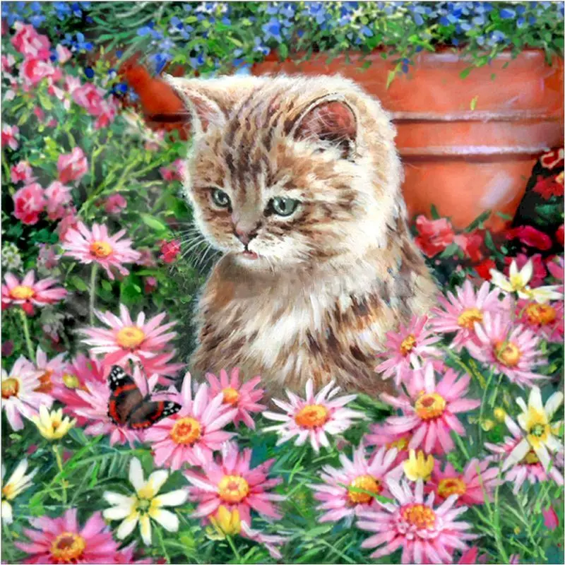 Gatyztory Ziedu Kaķis Diy Krāsošana Ar Numuriem Dzīvnieku Auduma Krāsošanai Handpainted Mākslas darbu, Sienas Dekori 60 x 75cm
