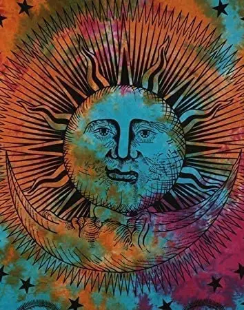 Psychedelic Saule, Mēness Tie Krāsošanas Mandala Gobelēns Hipiju Hippy Debess Sienas Karājas Indijas Bohēmijas Gobelēni Boho Sienas Dekori