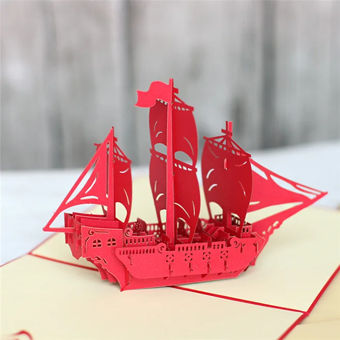 Skaisti Kuģa Pop UP 3D Dzimšanas dienas Kartes, Jahtu Karti Puse Ielūgumi Zēns Dāvanas Apsveikuma kartiņu Tūristu Pastkarte Draugs Tētis